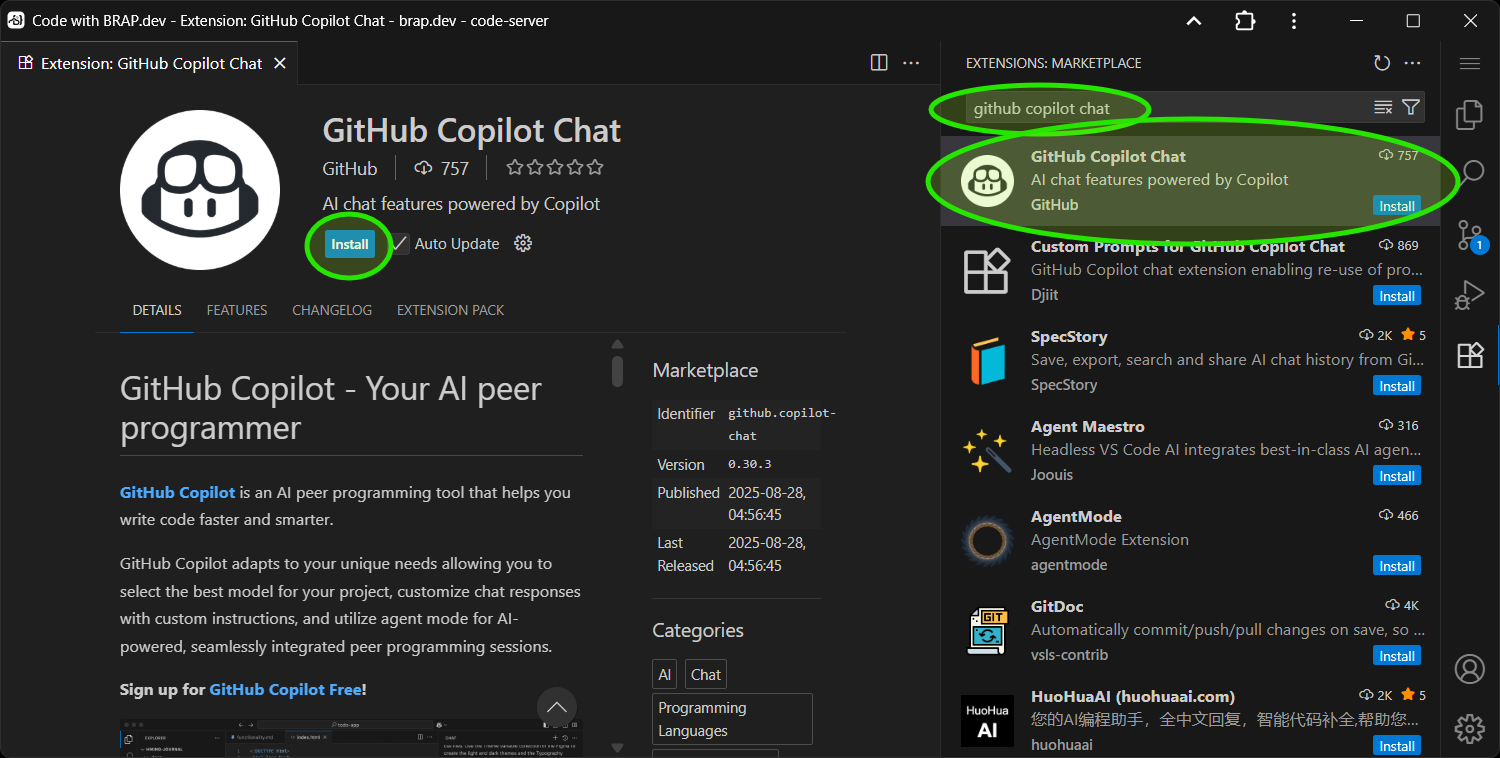 Github Copilot on BRAP.dev